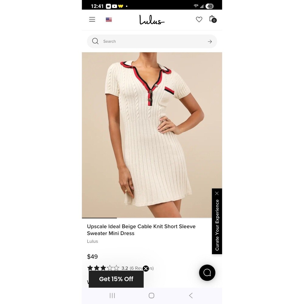 Lulu's Upscale Ideal Beige Cable Knit Short Sleeve Sweater Mini Dress NWT Sz XS - Picture 2 of 8